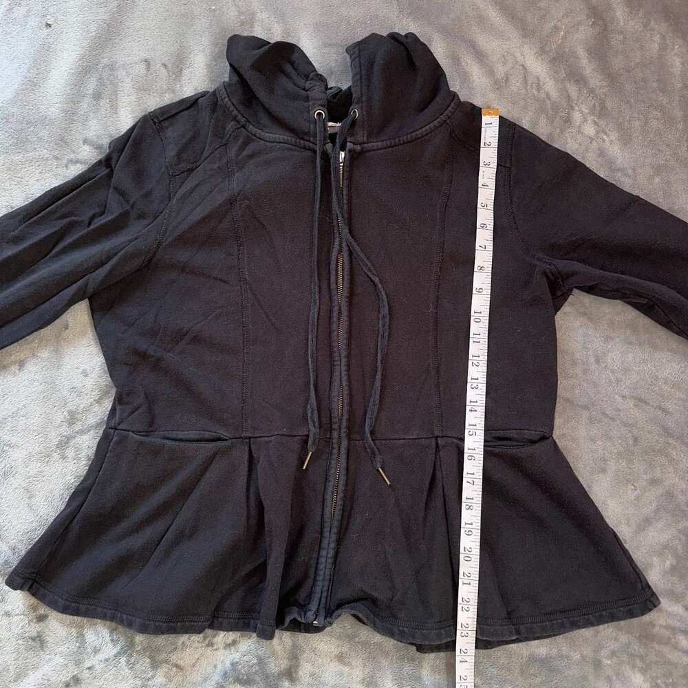 Saturday Sunday Anthropologie Zip Peplum 100% Cotton Hoodie Sweatshirt Black XL - Picture 5 of 6